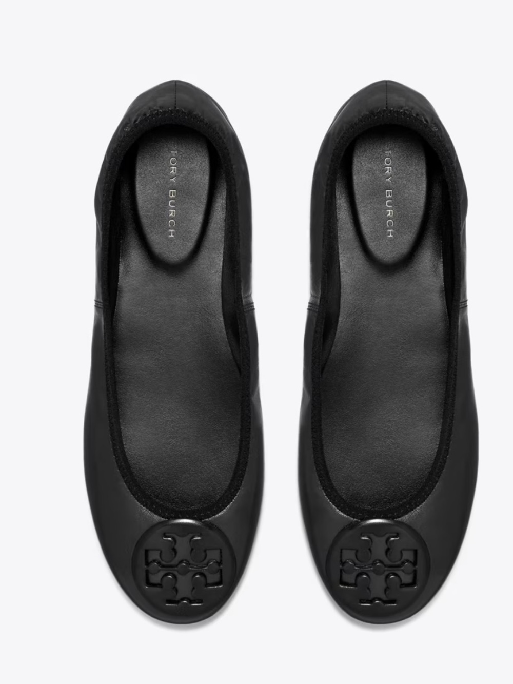TORY BURCH Classic Preppy Minimalist Black Leather Reva Flats logo 9.5